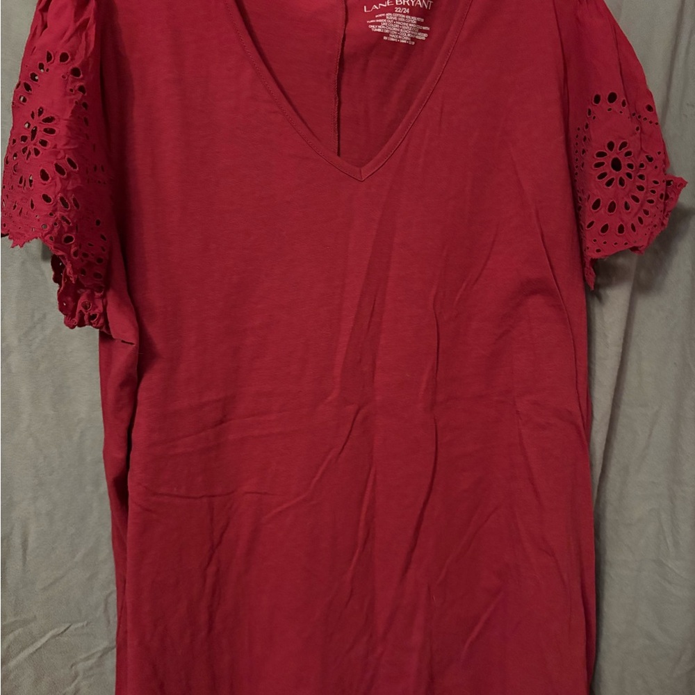 Lane Bryant Red Embellished Short Sleeve Tee